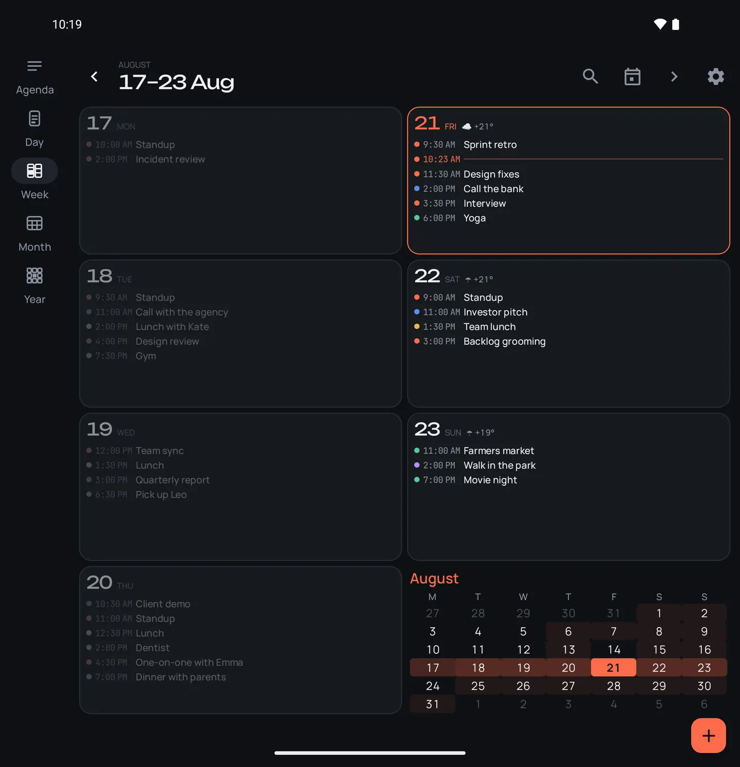 PlannexPro week grid on an unfolded foldable phone